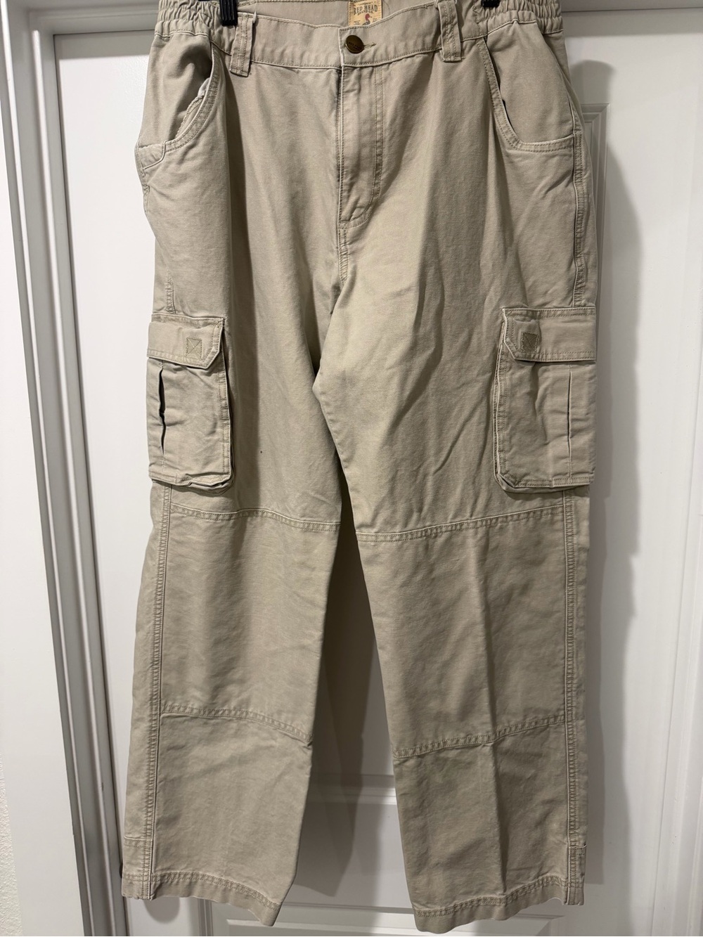 Red Head Canvas Cargo Pants in Beige - Men's Utility Trousers 36x32